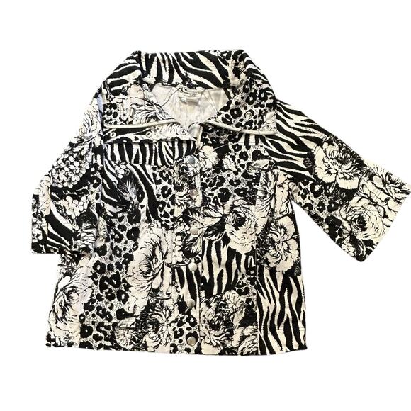 Just B Boutique Black & White Roses Jacket, Size Medium – Full Front Zip - Picture 1 of 9